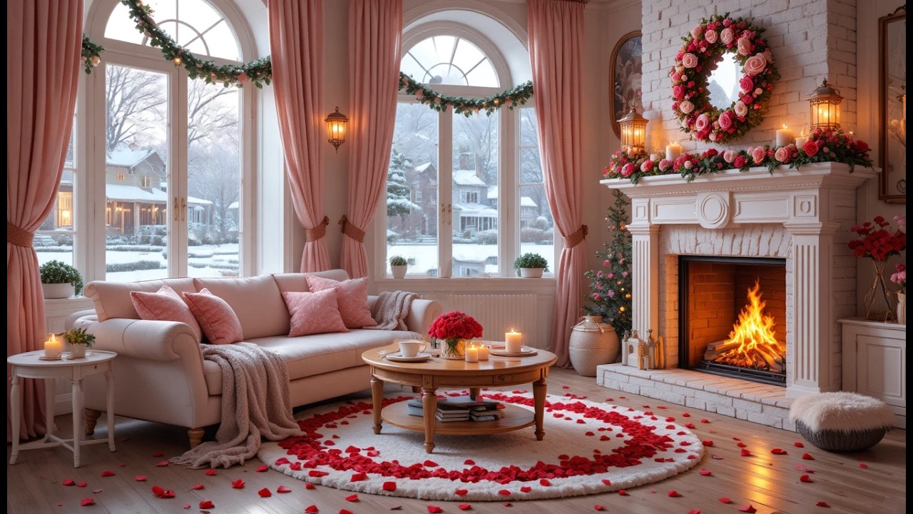 Romantic Winter Cafe with Valentine's Day Ambience & Smooth Jazz 💗 February Jazz Background Music