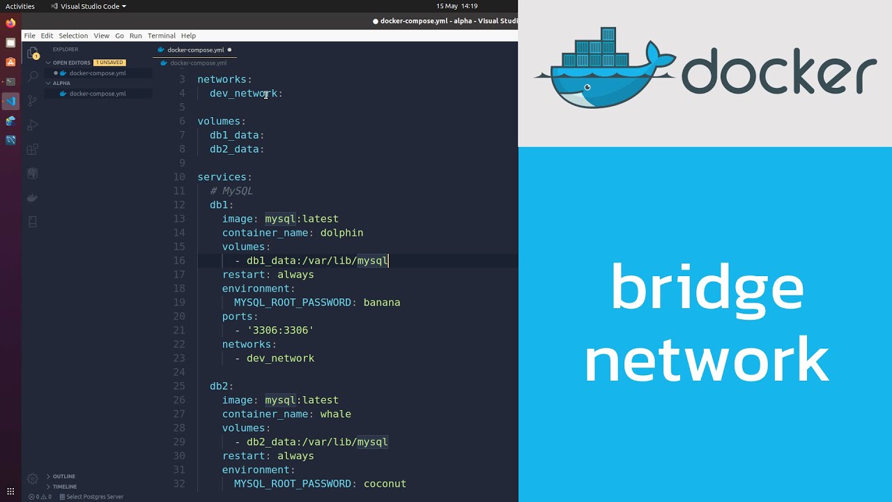 การใช้ docker network เพื่อสร้าง bridge network ภายใน docker-compose.yml