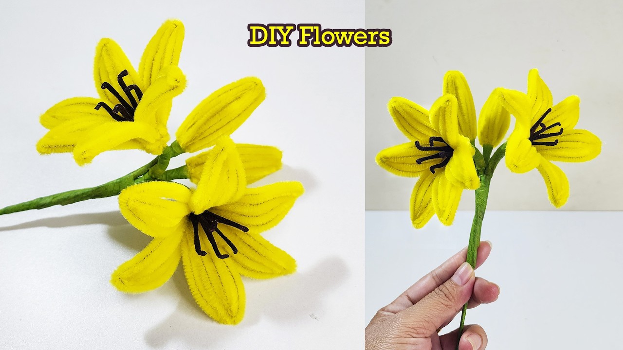 DIY Yellow Lily Flower 🌼 | Easy Pipe Cleaner Lily Craft | Handmade Flower Tutorial