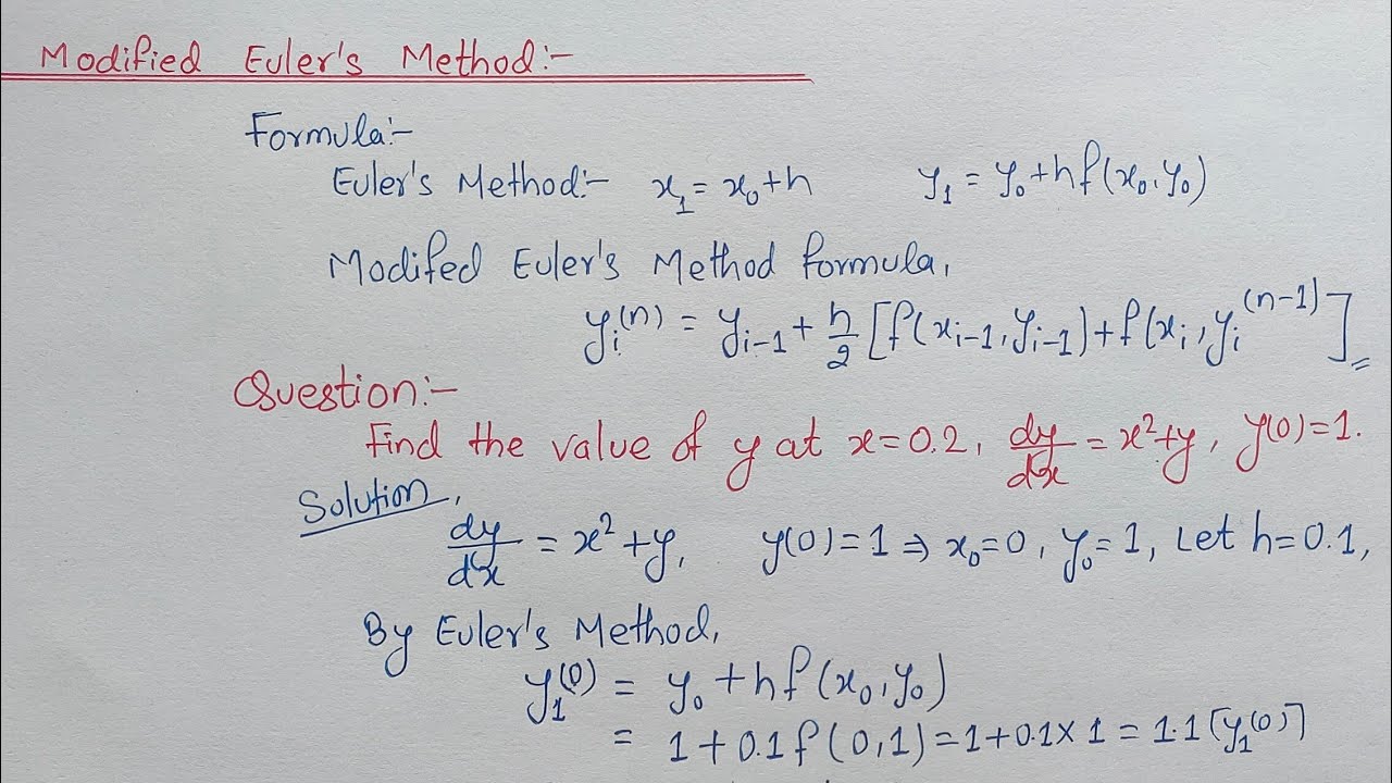 Modified Euler's method || Modified Euler's Method Numerical Methods