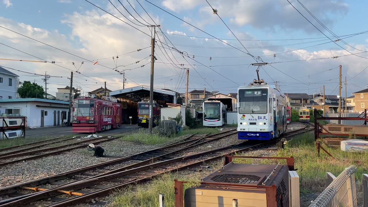 豊橋鉄道市内線　市電ベニキュー号　赤岩口車庫からスイッチバック出動