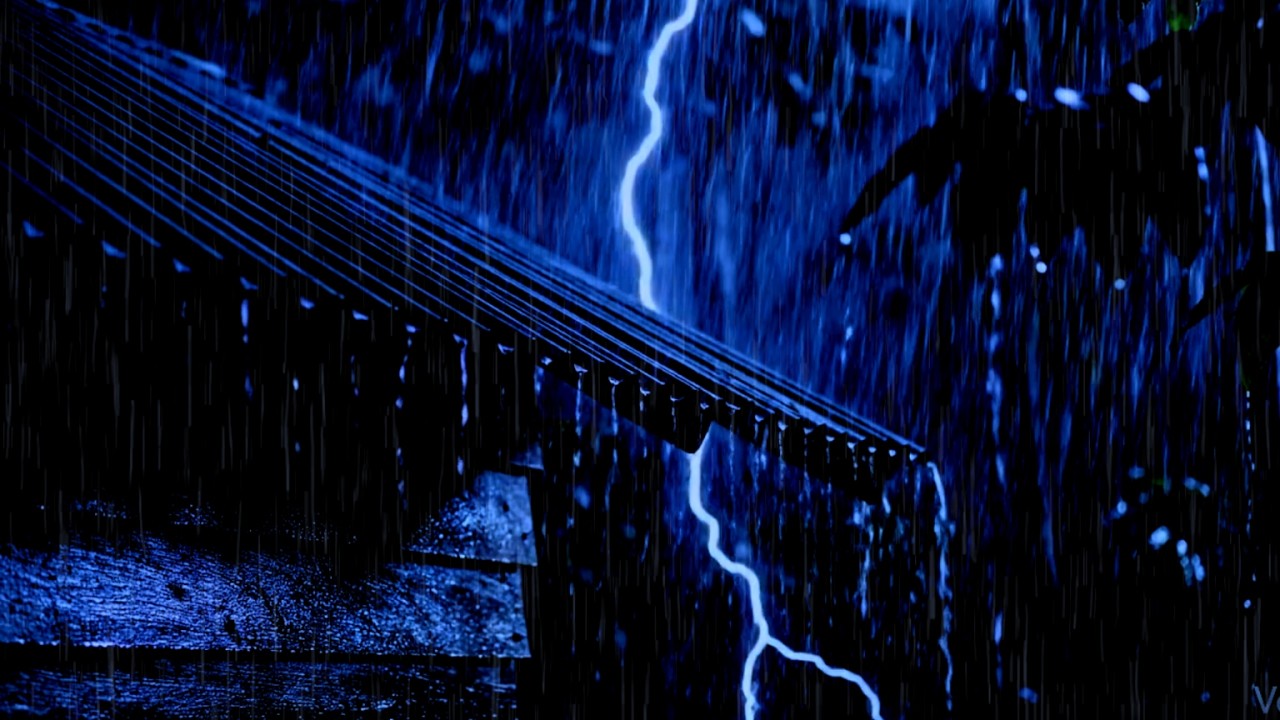 Relax & Sleep Soundly with Torrential Rain & Terrifying Thunder on Fragile Tin Roof in Farm Garden