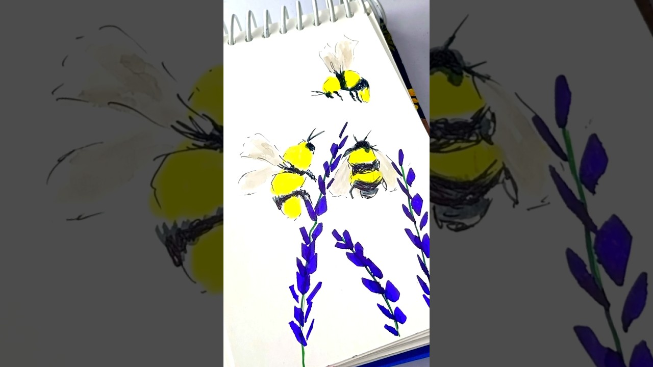 Easy bee with plants😍drawing 