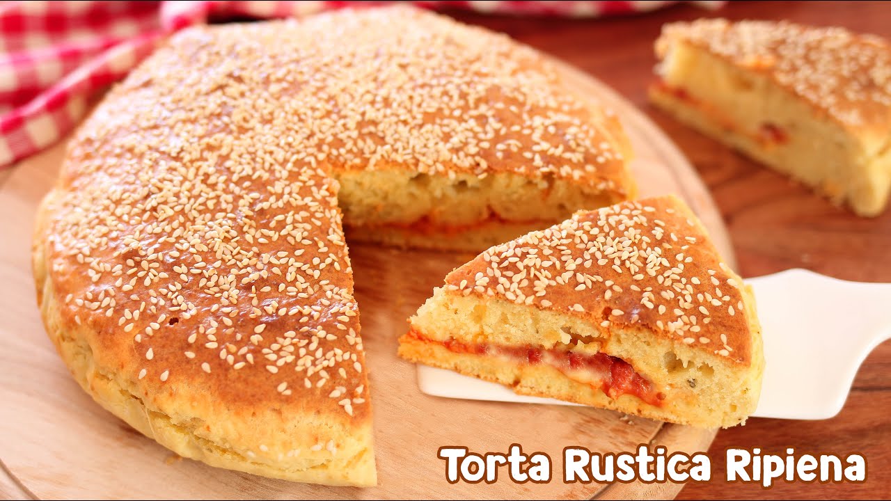 TORTA RUSTICA RIPIENA con POMODORO e MOZZARELLA - Ricetta Facile Pizza salata Soffice
