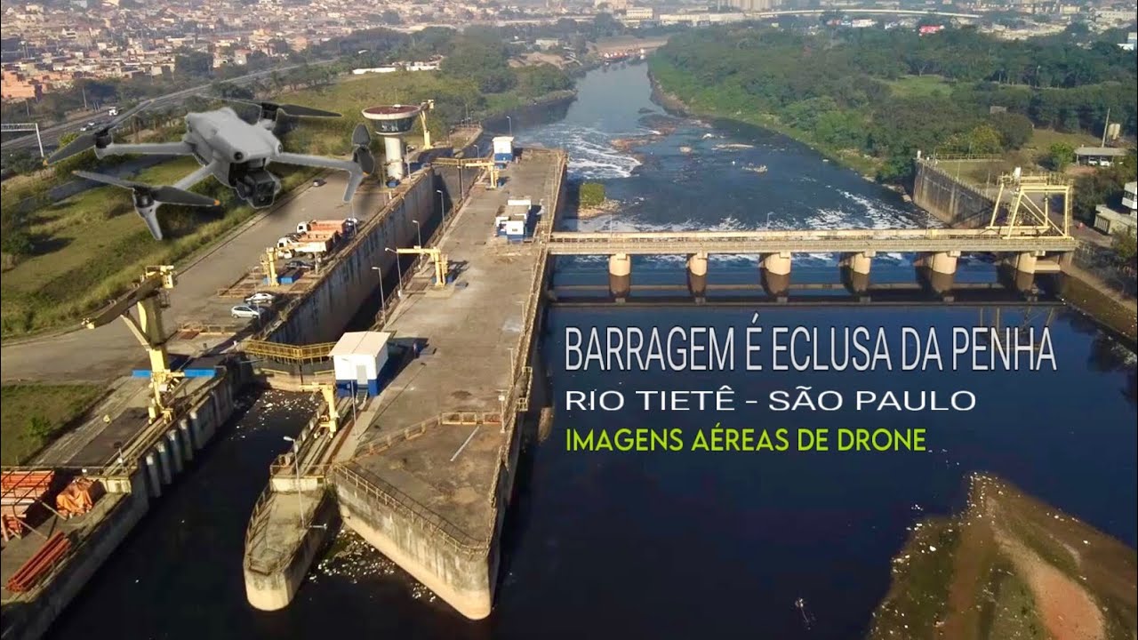 Barragem e Eclusa da Penha Rio Tietê -São Paulo -  Drone.