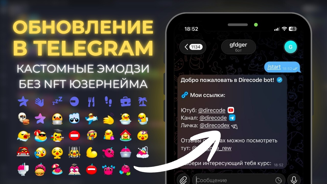 📣 ОБНОВЛЕНИЕ В Telegram ботах! Отправляем Кастомные эмодзи БЕЗ NFT юзернейма