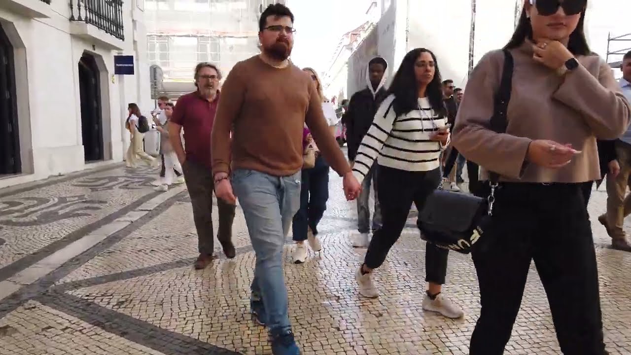 Rua Augusta Lisboa Portugal Walking tour 4K. (Praça do Comércio y Praça de D. Pedro IV (Rossio)