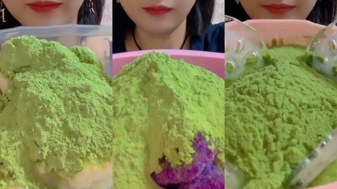 ASMR 얼음먹방 HEAVY MATCHA POWDERY THIN ICE BLOCK ICE EATING ASMR 💚🍵 GREEN ICE MUKBANG 녹차 | 抹茶