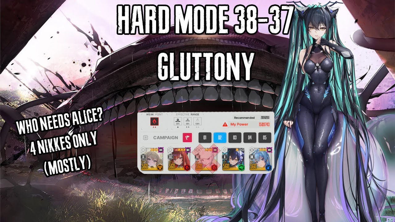 I CLEARED HARD MODE 38-37 Gluttony with 4 NIKKES (27.77% CP Deficit) | NIKKE