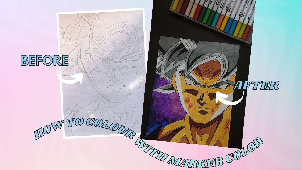 How to draw Goku and paint with ( Marker colours) step-by-step (for beginners) #anime #goku 