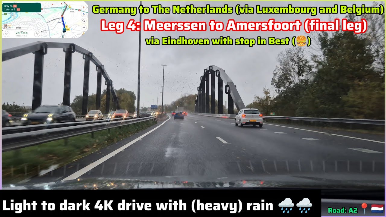 Meerssen to Amersfoort via Eindhoven with stop in Best. Germany to the Netherlands 4K-Leg 4 🇩🇪🇱🇺🇧🇪🇳🇱