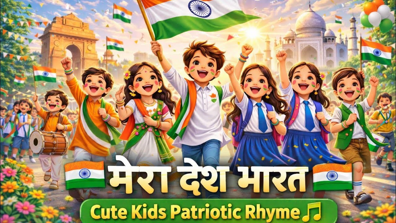 🇮🇳 मेरा देश भारत | Cute Kids Patriotic Rhyme 🎵। देश भगत बच्चे। #india 