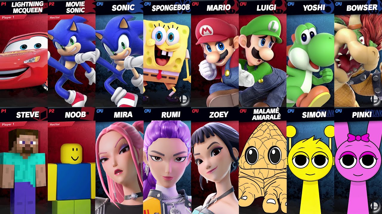 Sonic vs Mario vs SpongeBob vs Roblox vs Minecraft vs Car vs Fortnite vs Brainrot | Super Smash