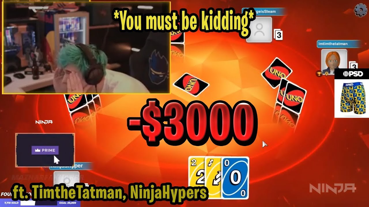 Ninja loses $3,000 Dollars playing UNO ft. Timthetatman, ninjahypers (hilarious must watch)