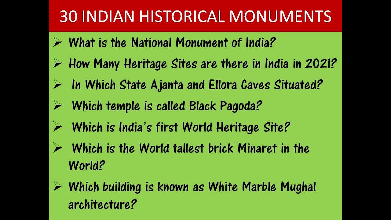 30 FAMOUS INDIAN HISTORICAL MONUMENTS  GK Q & A |  ANCIENT INDIAN HISTORY  QUIZ | GK IN ENGLISH