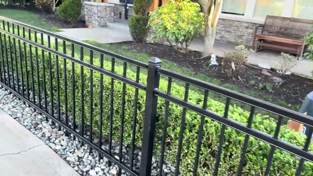 Automatic Sliding Driveway Gate with Matching Metal Fence and Pedestrian Gate