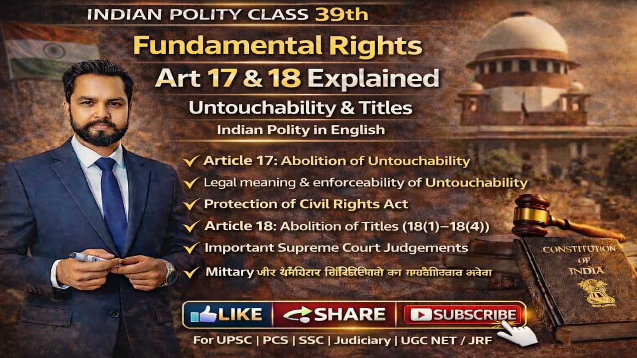 Class - 39th | मौलिक अधिकार Art 17 & 18 Explained | Untouchability & Titles | Indian Polity in Hindi