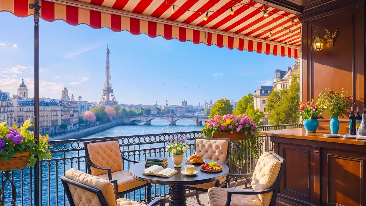 Morning Jazz at a Paris Café Balcony with Eiffel Tower View | Smooth Jazz for Study, Work & Relax