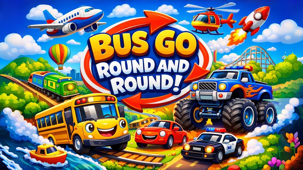 Wheels on the Bus Go Round and Round 🚌  Vehicles Song for Kids 🚗🚁  Nursery Rhymes 2026