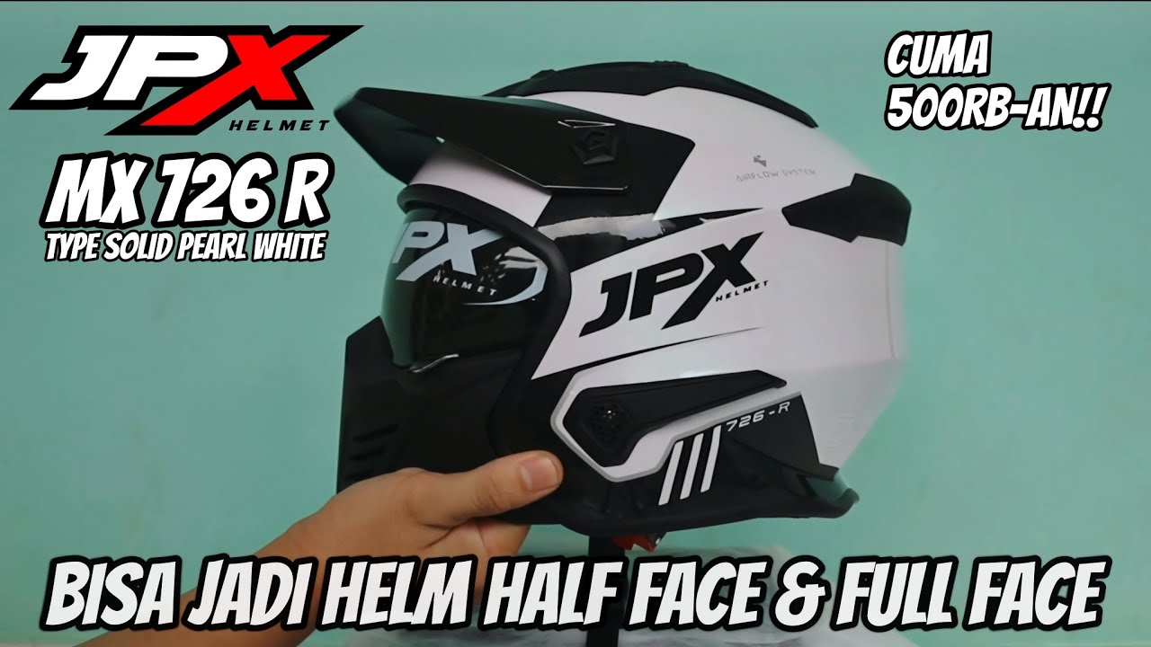 UNBOXING & REVIEW HELM JPX MX 726 R TYPE SOLID PEARL WHITE HALF FACE & FULL FACE #JPXHELMET #JPX #MX