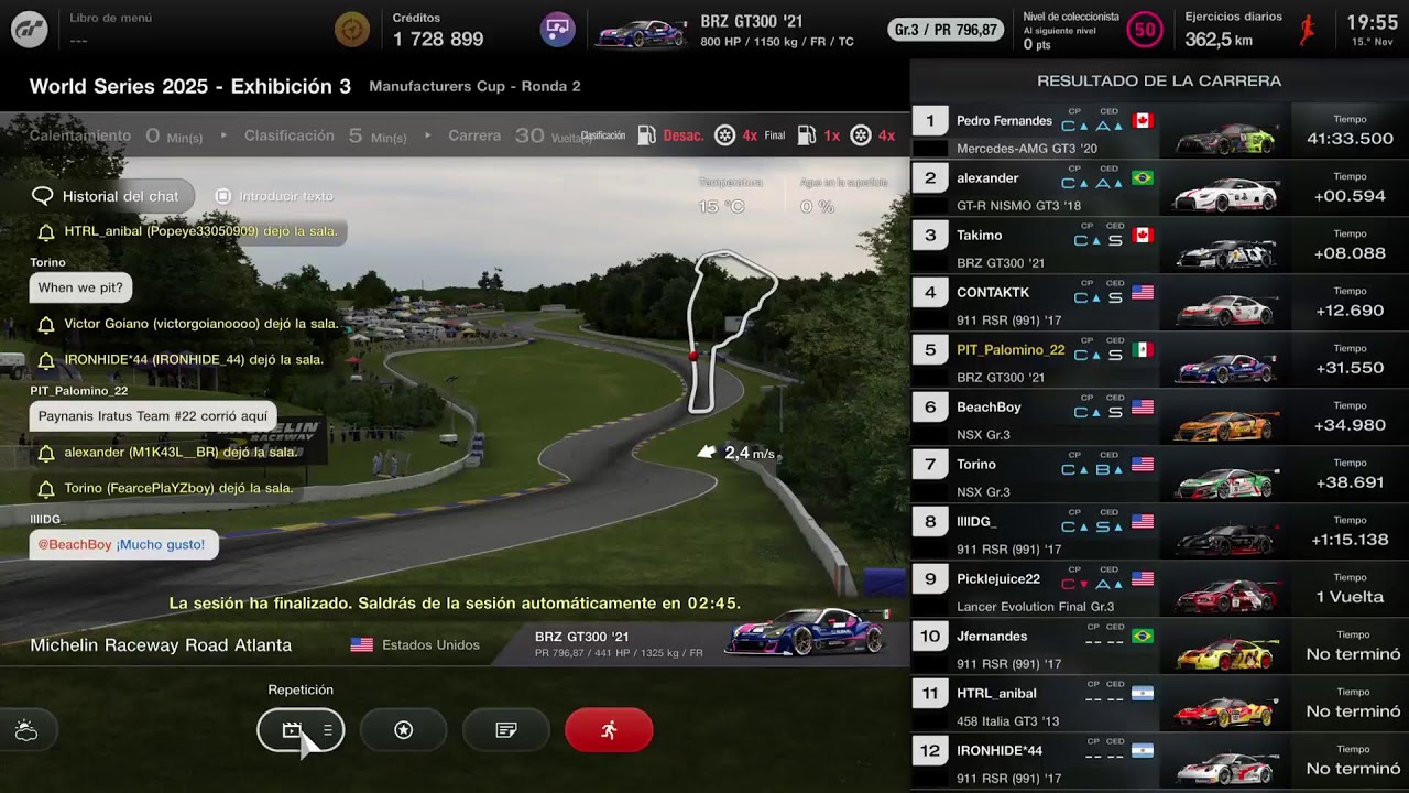 GT7 World Series Manufacturers | Ronda 2 |Michelín Raceway Road Atlanta | Subaru BRZ GT300 on board