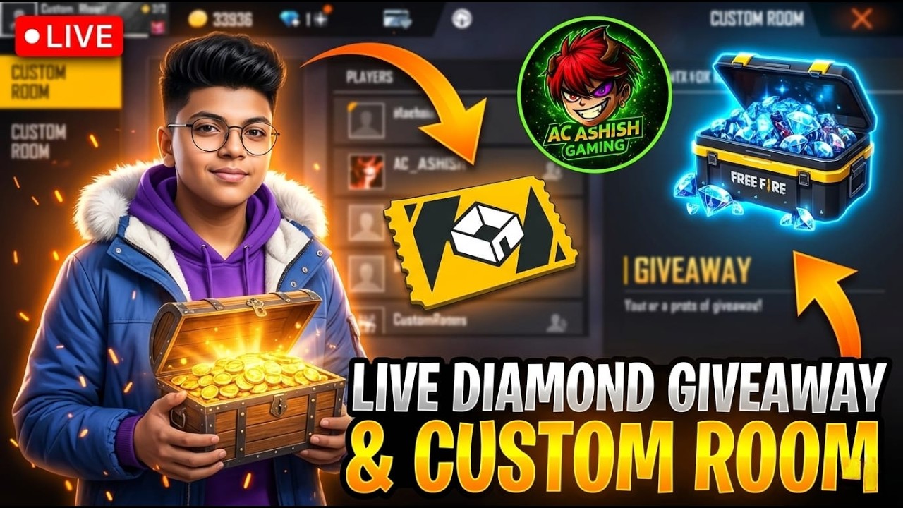 FREE FIRE LIVE CUSTOM ROOM GIVEAWAY | FF LIVE TEAM CODE GIVEAWAY | FF LIVE GIVEAWAY DJ ALOK |FF LIVE