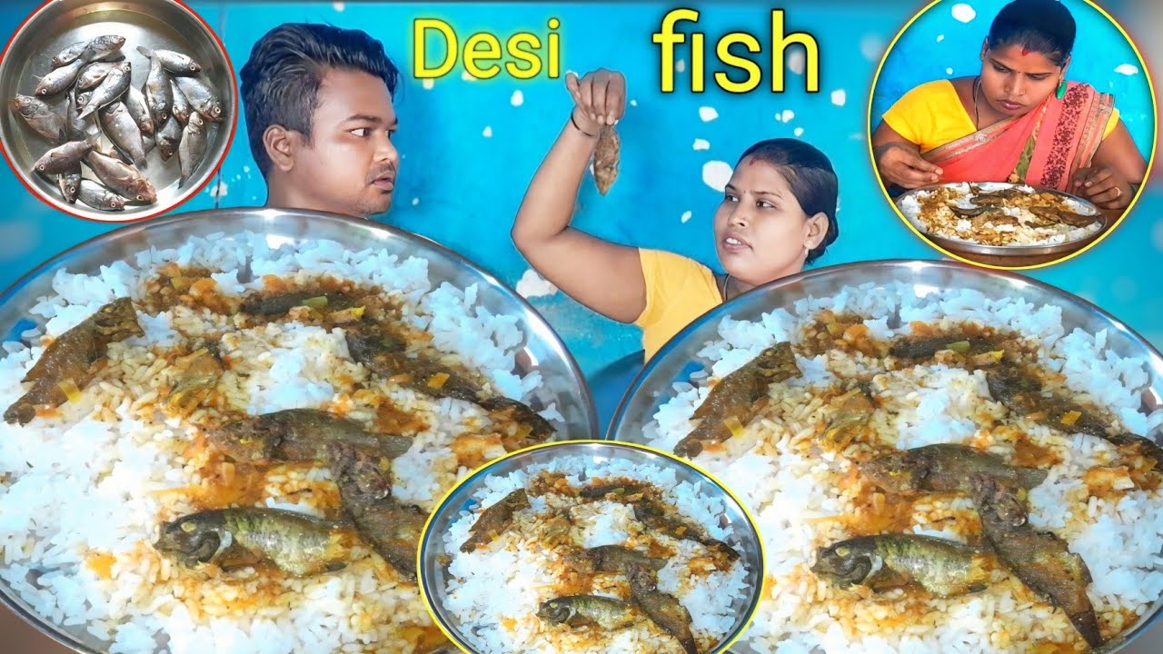 eating show | Desi rahu fish curry village style cooking eating | fish curry with rice eating