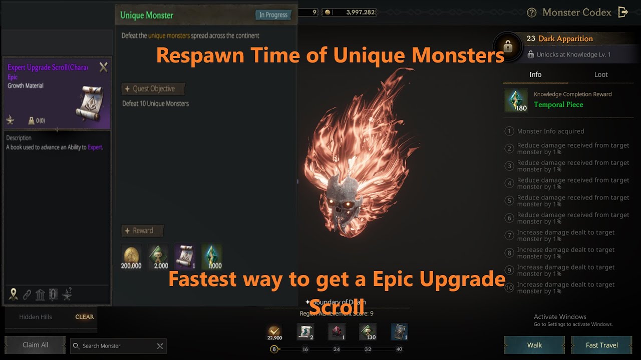Respawn Time of Unique Monster - How to Get Expert Upgrade Scroll - Epic