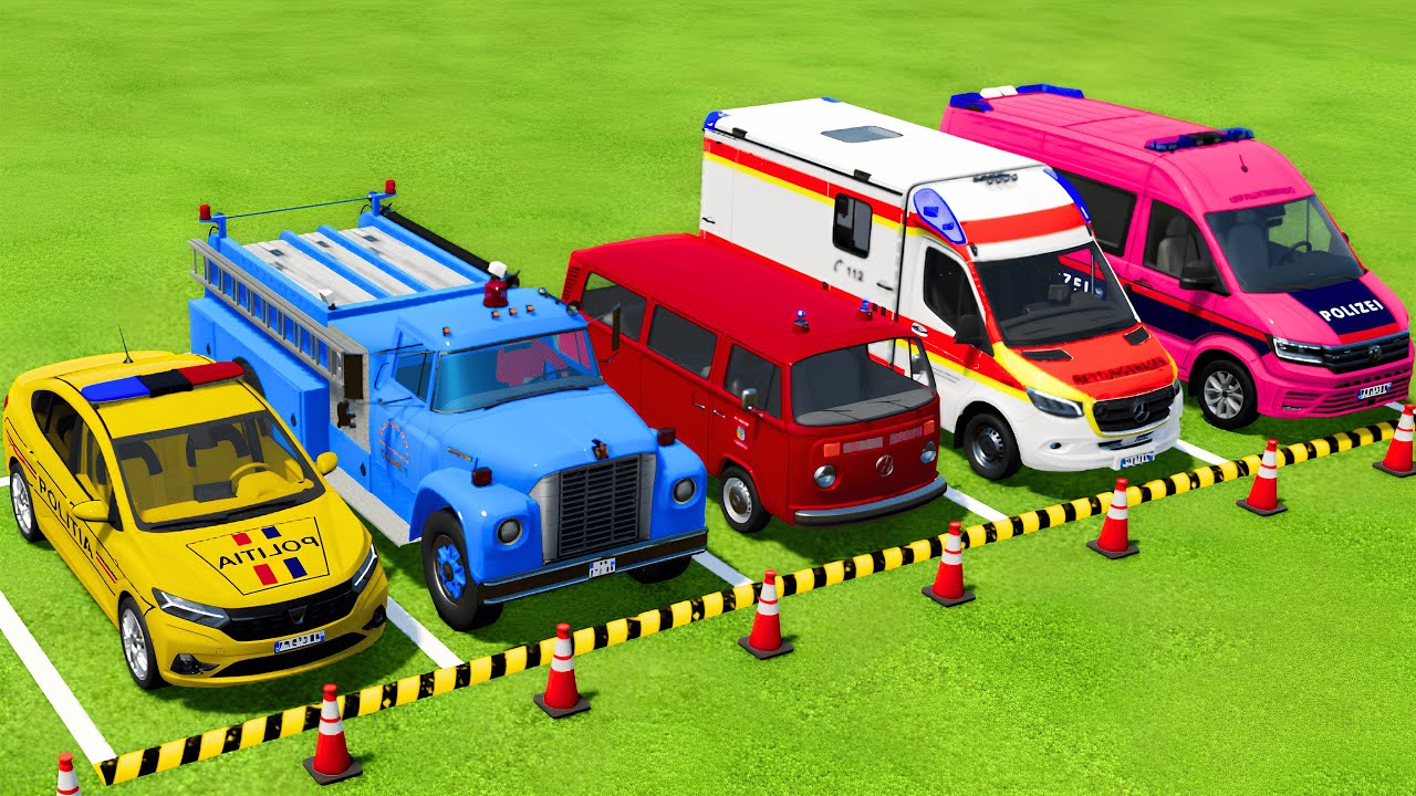 TRANSPORTING POLICE CARS, FIRE DEPARTMENT, AMBULANCE VEHICLES WITH MAN TRUCKS ! Farming Simulator 22