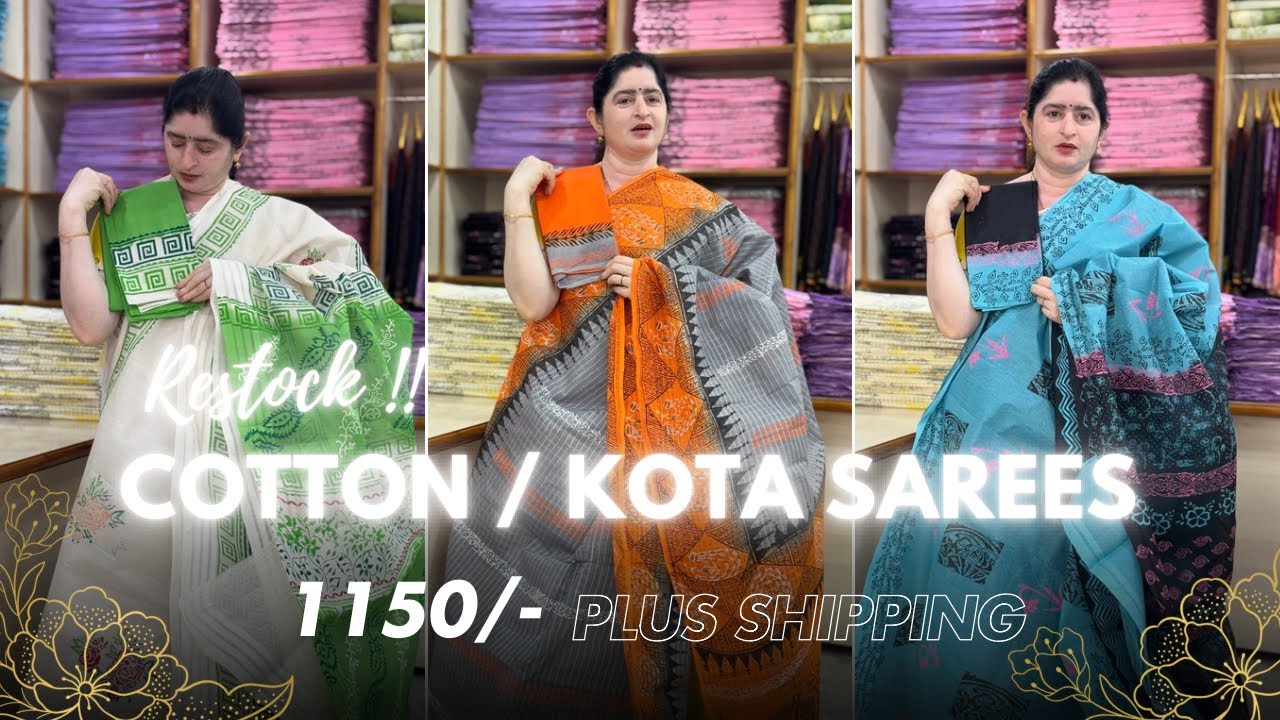 🌷 అందమైన కాటన్ కోట శారీస్  RESTOCK  🌷 | 1150 /- PLUS SHIPPING | 8885533515 | VIJAYAWADA 📍| ORDER NOW