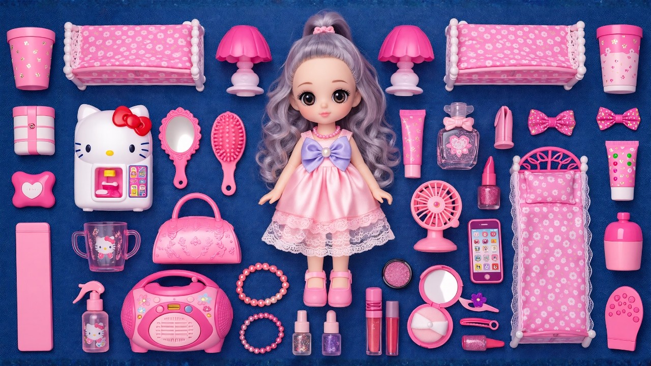 11 Minutes Satisfying with Unboxing Barbie Doll Pink Bedroom,Kitchen Collection Review Toys | ASMR 5