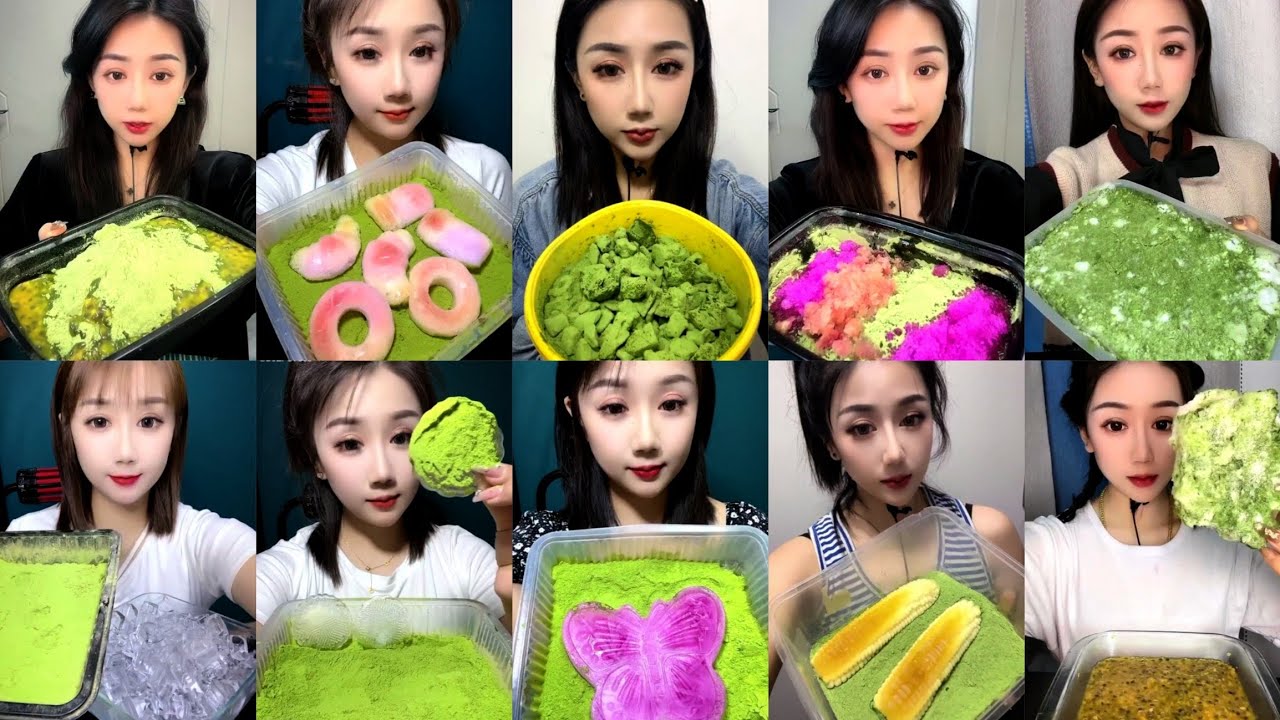 MIX CRUNCHY, FOAM , REFROZEN , ICE CUBE , ICE CHIPS WITH MATCHA AND MILK POWDER ICE EATING ASMR💚