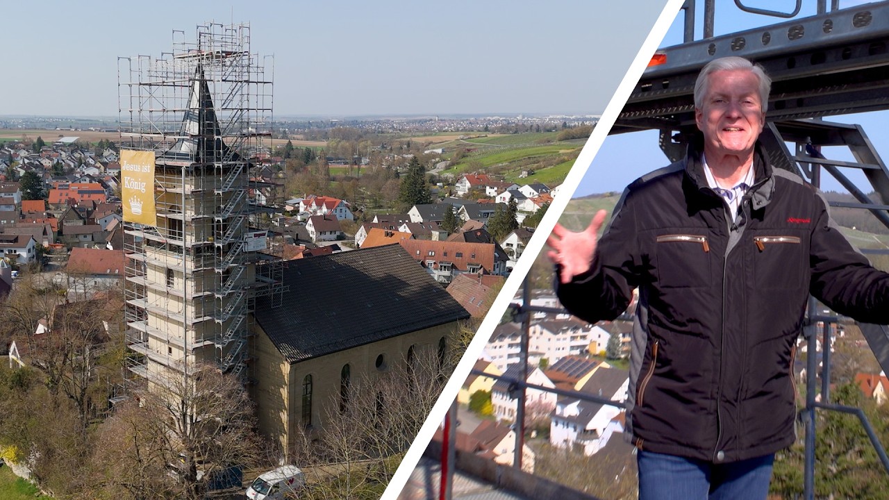 360 Grad | Arbeiten in 33 Meter H&ouml;he: Kirchturm-Sanierung in Flein