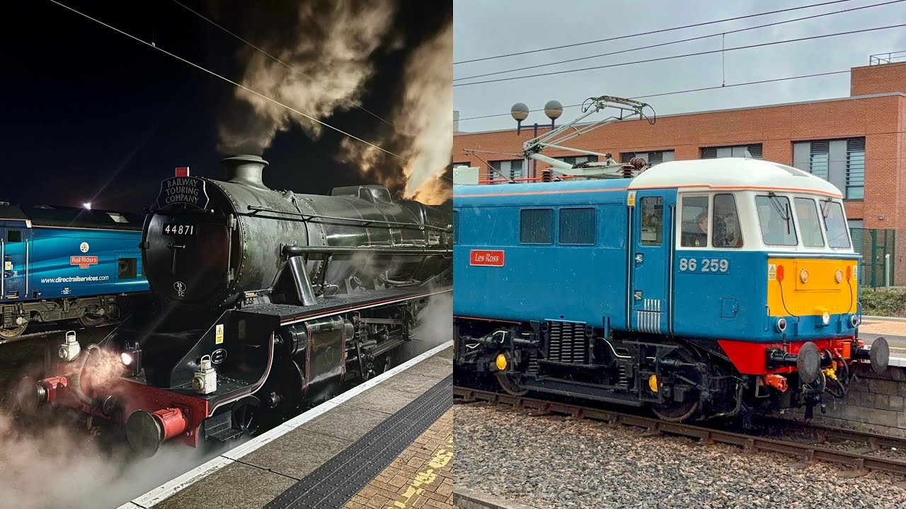 LMS Black 5 44871 & Class 86 86259 ‘Les Ross’ BATTLE Storm Amy At York - 04/10/25 (4K)