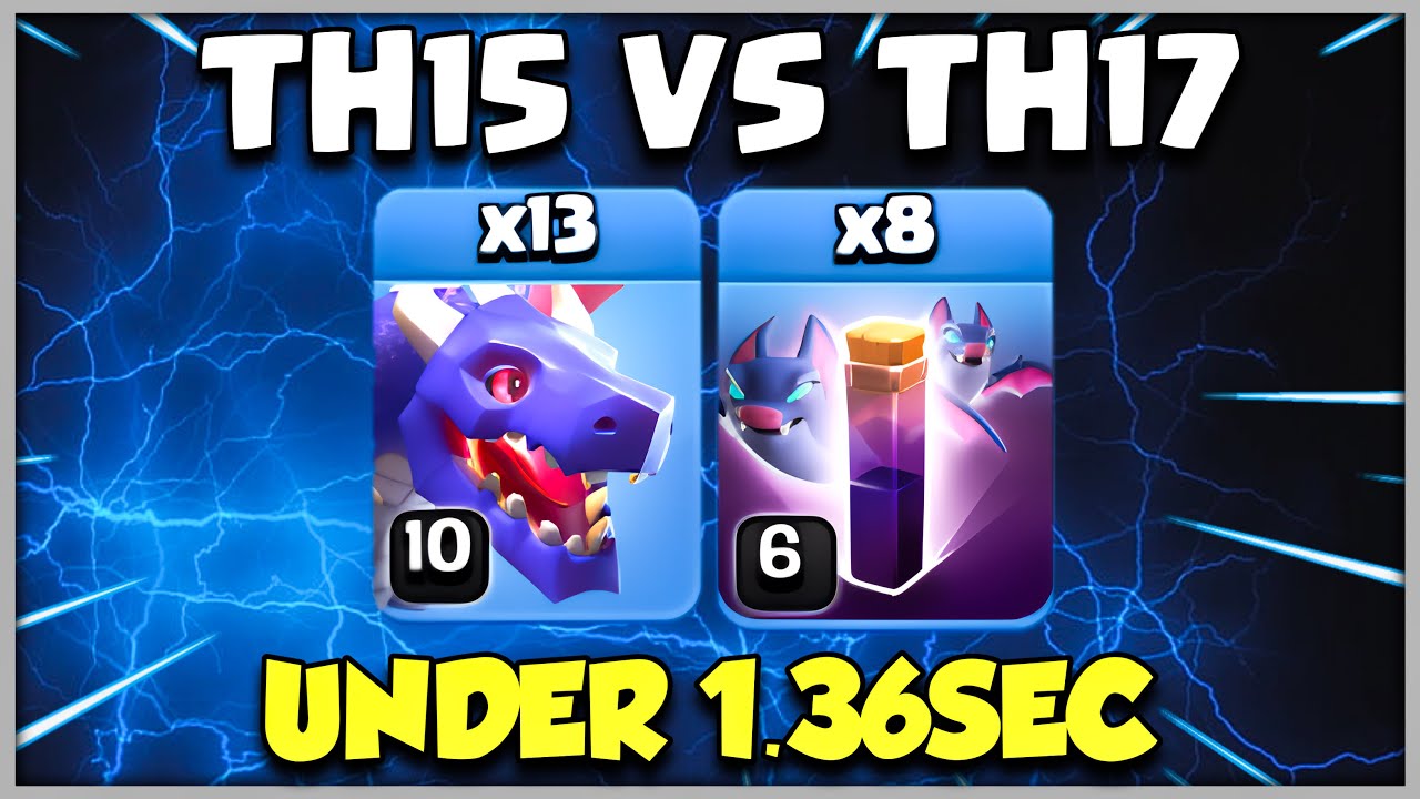 th15 против th17 на любой базе 3 звезды (атака заклинанием летучей мыши дракона) Clash of Clans