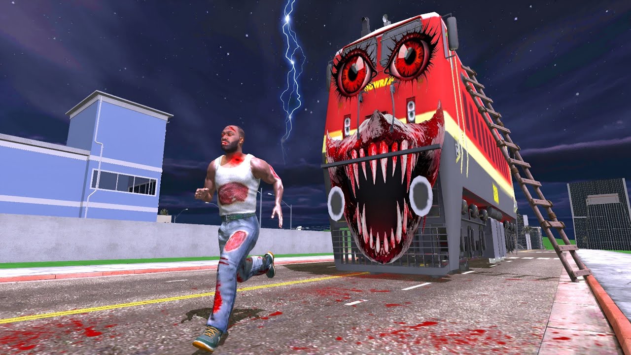 Giant Haunted Train Attack Franklin in Indian Bikes Driving 3d