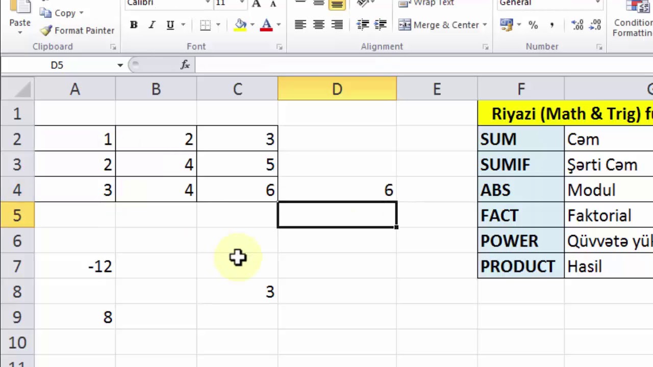 MS Excel proqramının funksiyaları - HESABLAMALAR