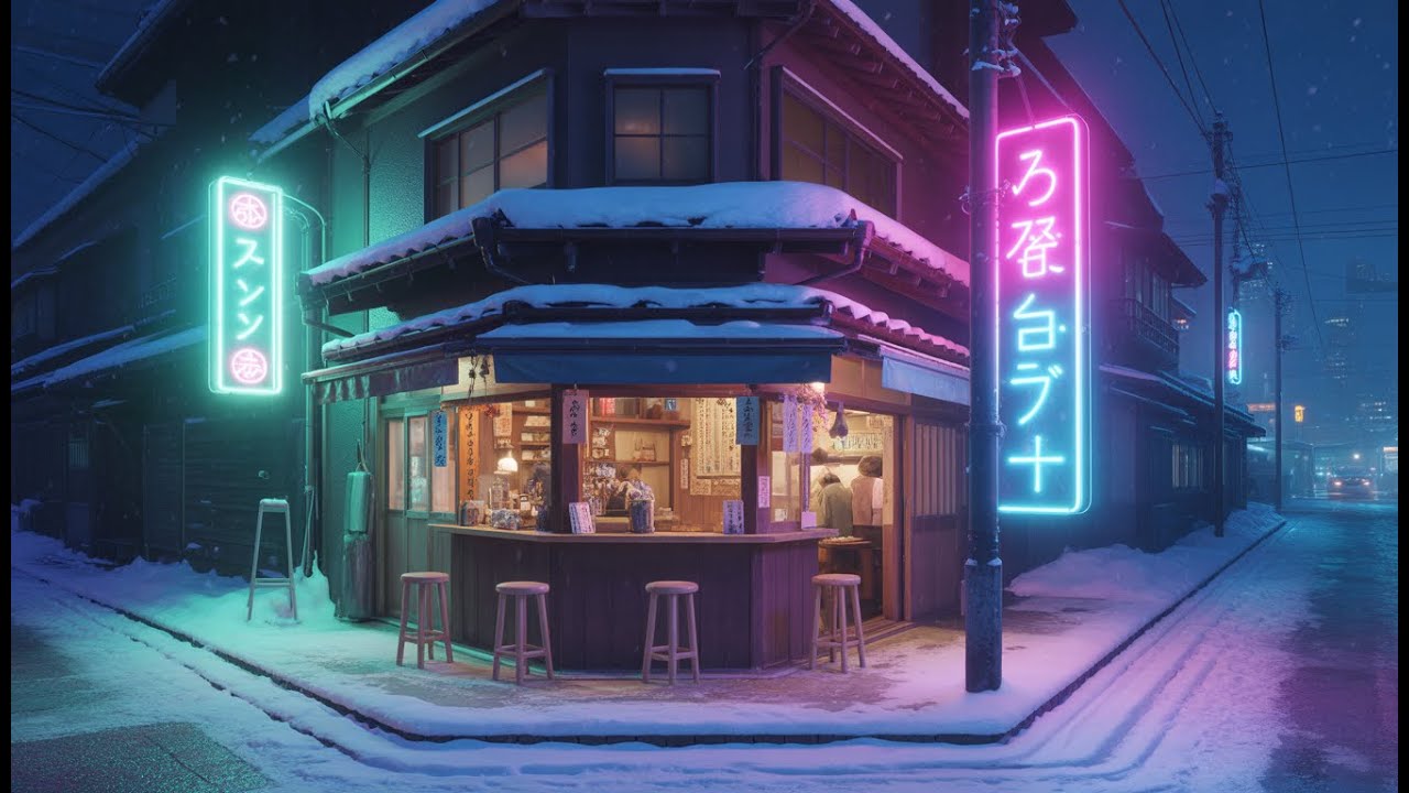 🎶Cozy Lofi Music in Snowy Neon City Alleyway | For Sleeping, Studying, & Relaxing🕯️
