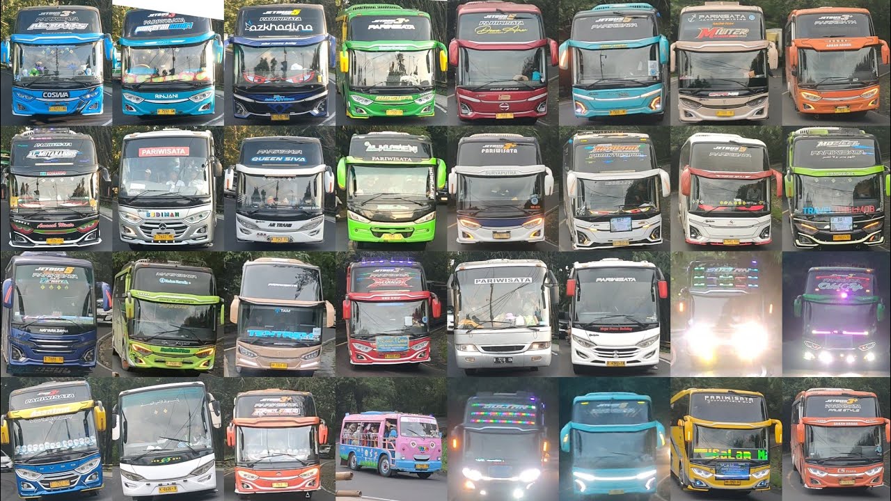 Kumpulan bus pariwisata melewati tanjakan menikung kota Banjar arah Pangandaran 