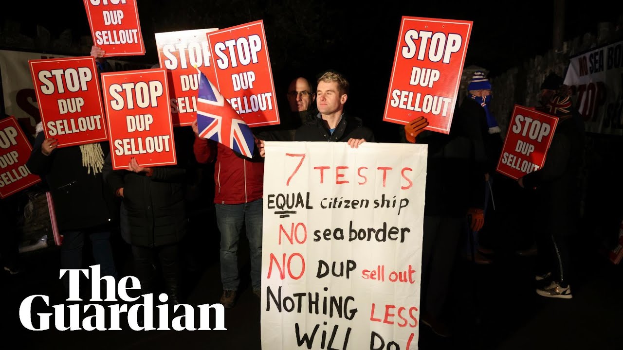 Protests at Stormont as DUP agrees deal to restore Northern Ireland power sharing