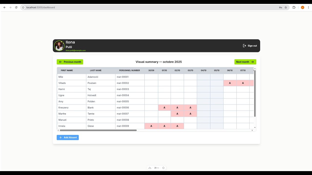 Employee absence management (NestJS & Nuxt 4 GraphQL)