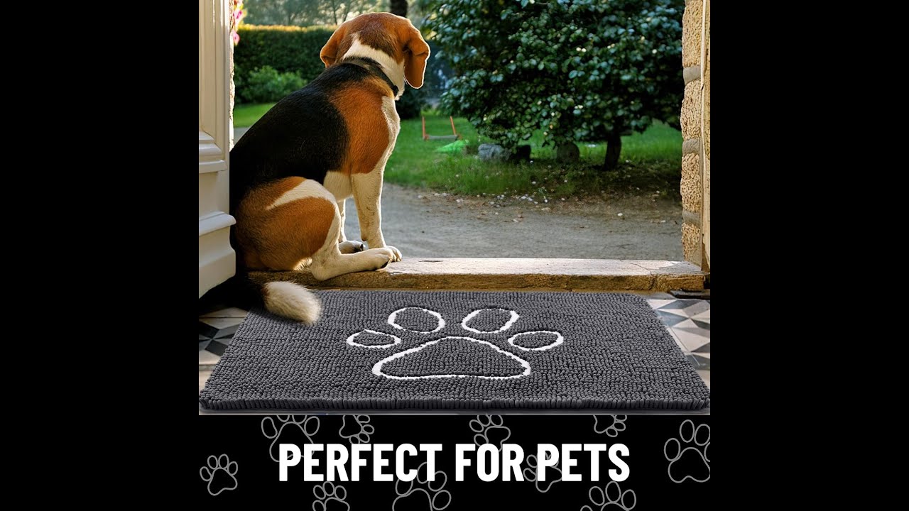 Smiry Dog Door Mat for Muddy Paws, Absorbent Dirt Trapper Non Slip Quick Dry Washable Chenille Mat