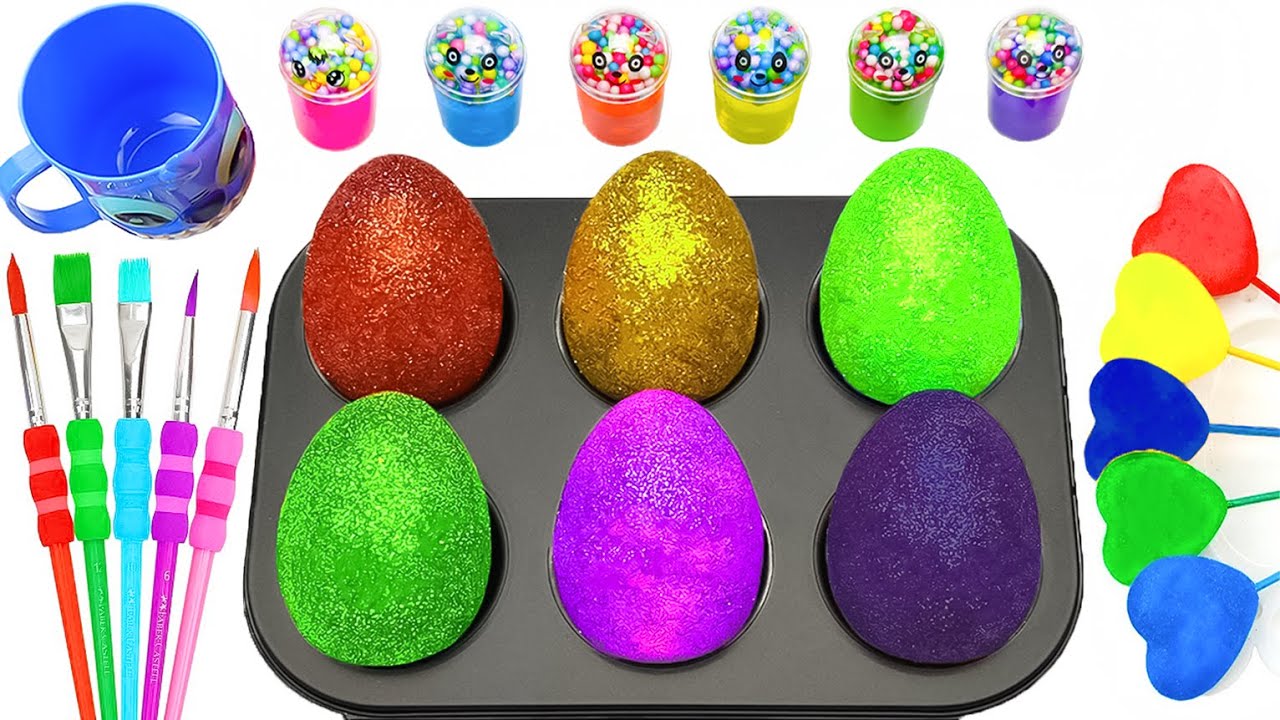 Satisfying Video | How to Make Sparkly Rainbow EGGS – Fun Surprises Mixing Slime & Cutting ASMR