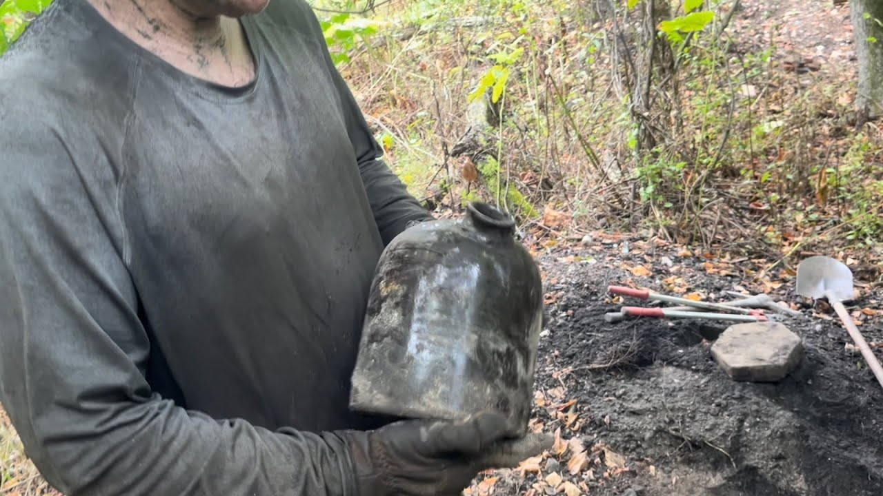 Unbelievable unusual stoneware jug, poisons, sodas, & more buried deep underground.