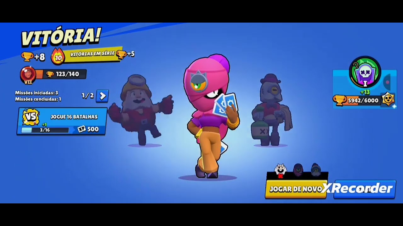 Jogando as missões principais do brawl stars em busca das recompensas do passe.
