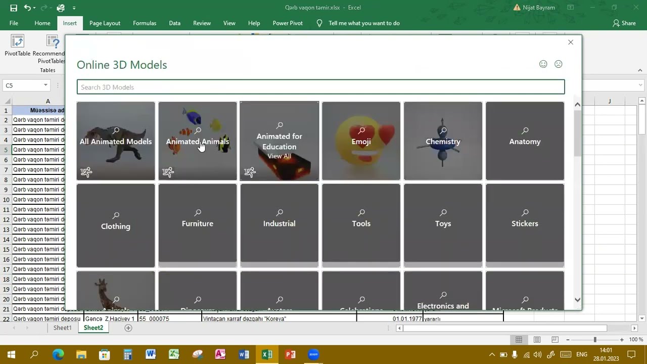 MS EXCEL 2019 - Insert lent tabı haqqında məlumat