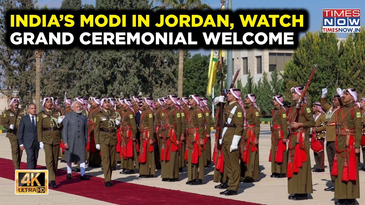 PM Modi In Jordan | Ceremonial Welcome At Grand Al Husseiniya Palace | Full Video | 4K | POV