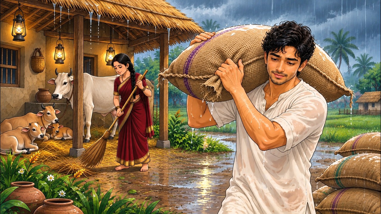 🌧️ A Rainy Day in 1990s India | Simple Village Life, Family & Traditional Cooking | Ghibli ASMR