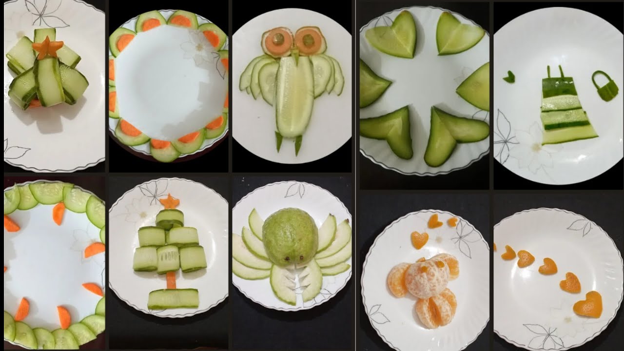 top 10 super salad decoration ideas/easy salad decoration ideas/cucumber garnish /salad decoratio