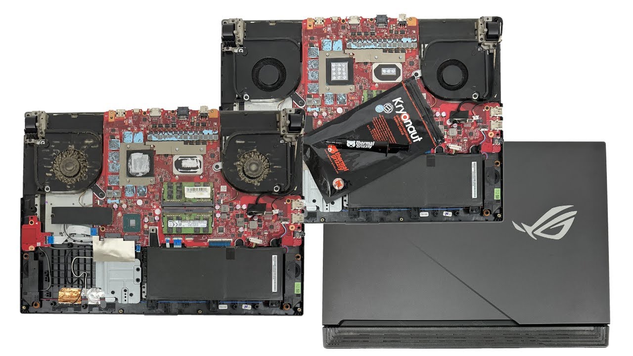 Wymiana pasty w laptopie ASUS ROG Strix Scar 17 G732LXS czyszczenie wentylatorów układu chłodzenia